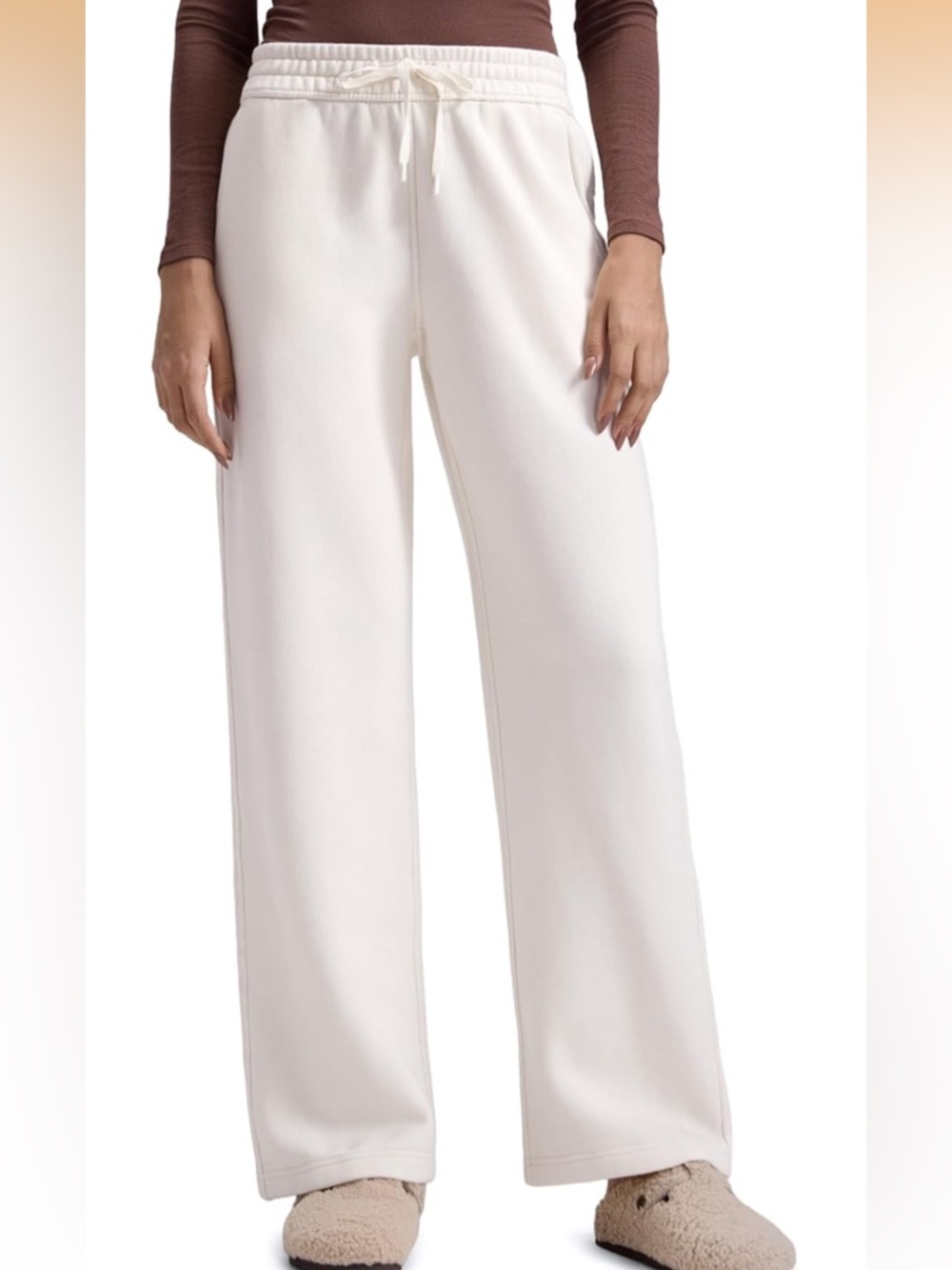 Women's Cream Wide-Leg Drawstring Pants
